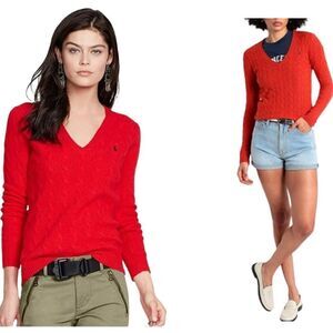Chaps 100% Cotton Size 2X Classic Red Preppy Academia V-Neck Cableknit Sweater